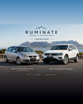 Ruminate Travel transfer vehicles - 2009 Volkswagen Polo 1.6 Comfortline and 2018 Volkswagen Tiguan - with Table Mountain behind. Safe, reliable, comfortable.